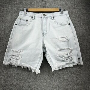 One Teaspoon Faded Blue Ripped Jean Shorts